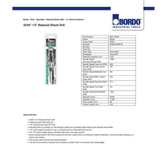 BORDO DRILLS Bordo 45/64" HSS Reduced Shank Drill
