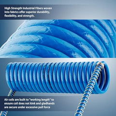 15FT Air Brake Coiled Hose Set – Blue Service & Red Emergency Lines with 12" Leads