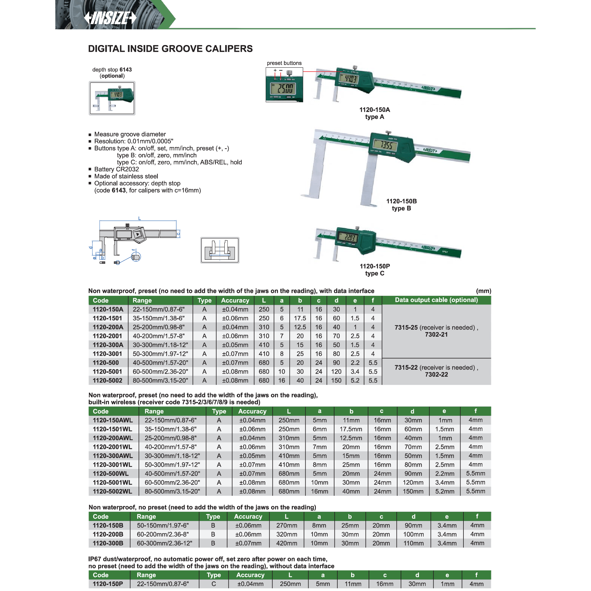 Insize Digital Inside Groove Caliper 40–500 mm Range Series 1120-500