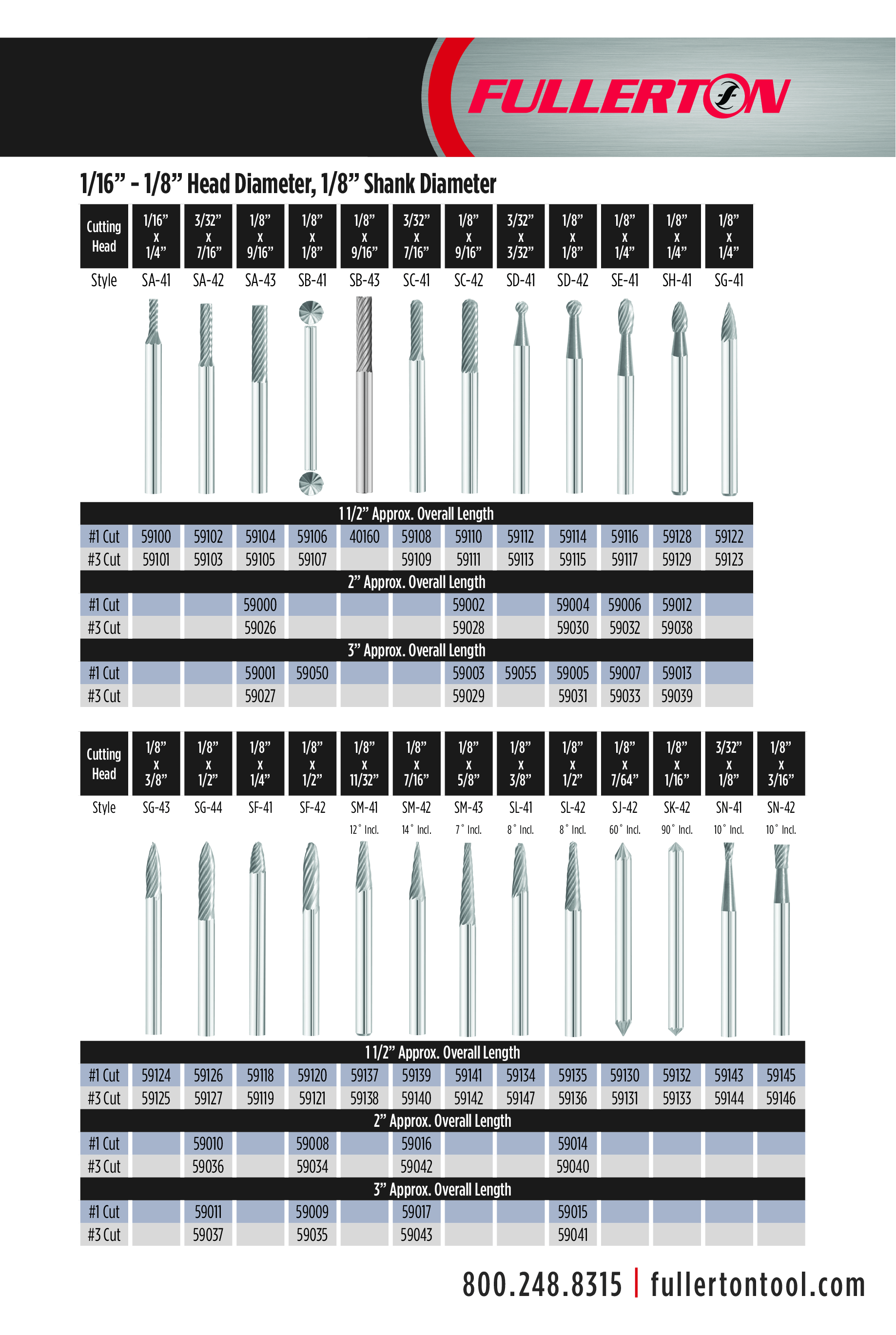 Fullerton - SC41 3/32" x 7/16" Cylindrical Ball Nose Series Carbide Burr