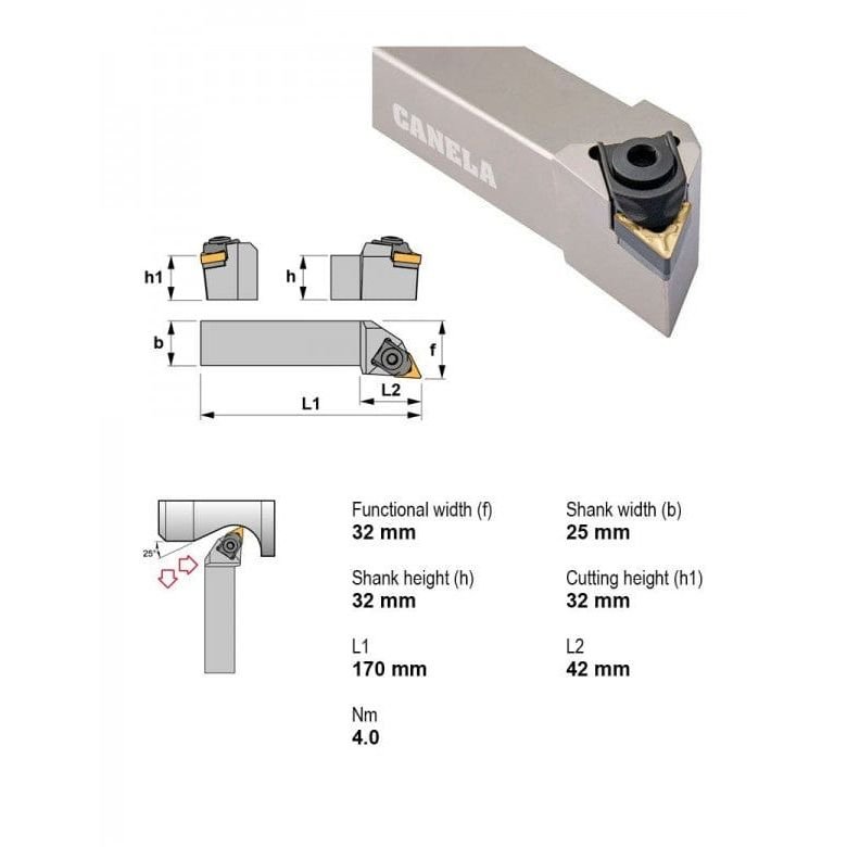 Canela MTJNL3225P22 Turning & Profiling Toolholder – 32×25 mm - Twin Eagle Imports