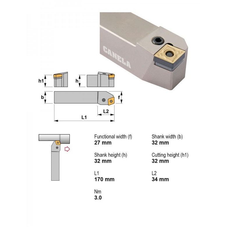Canela PCBNL3232P16 External Turning Toolholder – 32×32 mm - Twin Eagle Imports