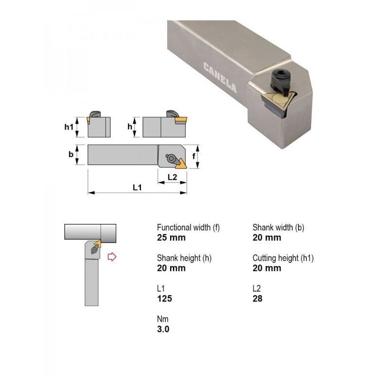 CANELA S.A. TOOL HOLDERS Canela CTGPL2020K16 External Turning Toolholder – 20×20 mm