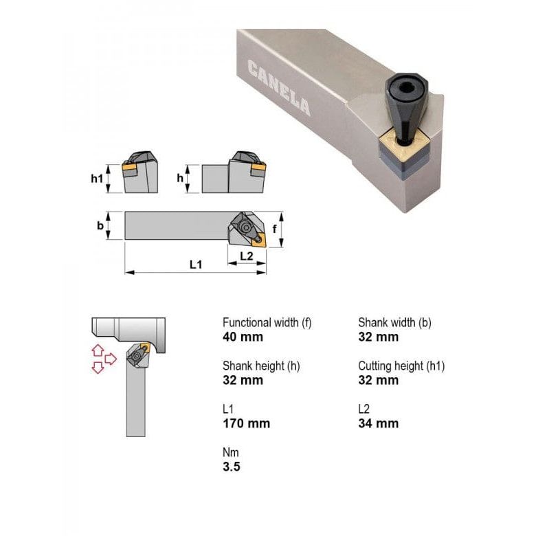 CANELA S.A. TOOL HOLDERS Canela DCLNL3232P12-N External Turning Toolholder – 32×32 mm