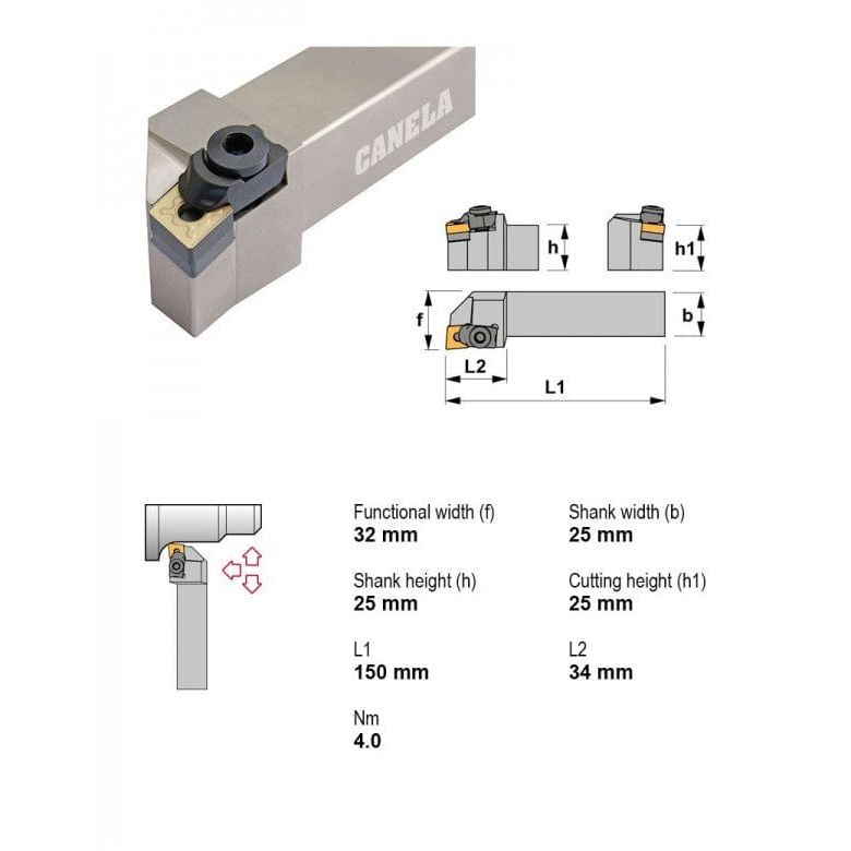 CANELA S.A. TOOL HOLDERS Canela MCLNR2525M12 External Turning Toolholder – 25×25 mm Square Shank