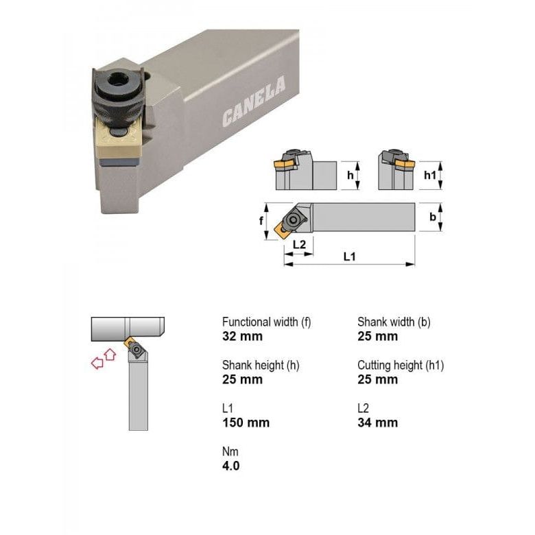 CANELA S.A. TOOL HOLDERS Canela MSSNR2525M12 External Turning Toolholder – 25×25 mm