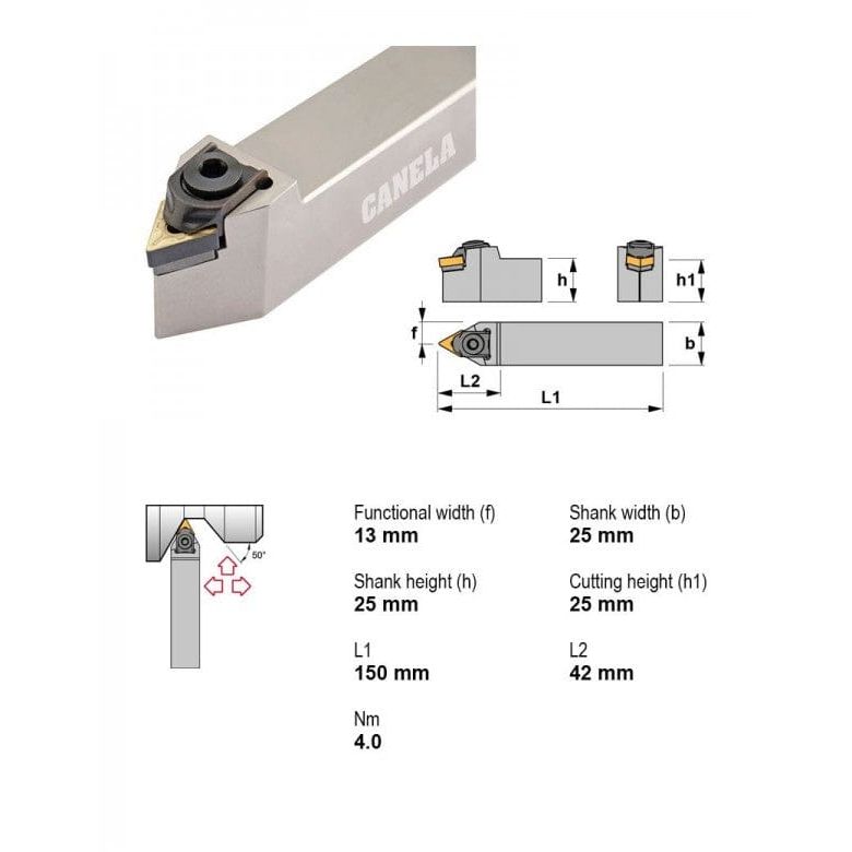 CANELA S.A. TOOL HOLDERS Canela MTENN2525M22 Profiling Toolholder – 25×25 mm