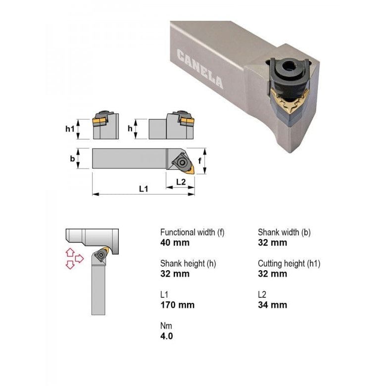 CANELA S.A. TOOL HOLDERS Canela MWLNL3232P08 External Turning Toolholder – 32×32 mm
