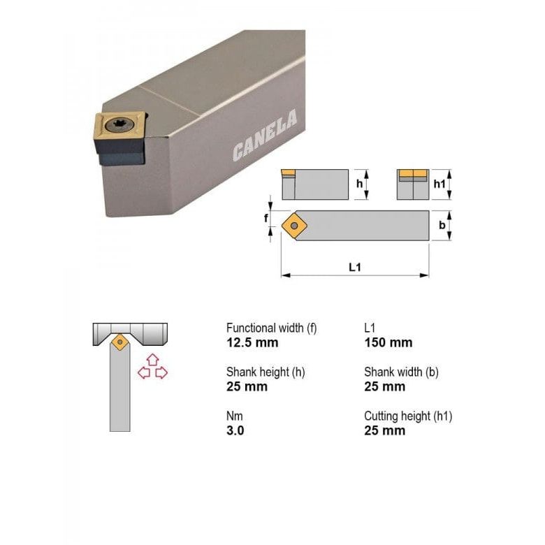 CANELA S.A. TOOL HOLDERS Canela SSDCN2525M12 External Turning Toolholder – 25×25 mm
