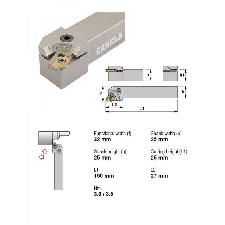 CANELA S.A. TOOL HOLDERS Canela STXCR2525M16 Chamfer Turning Toolholder – 25×25 mm