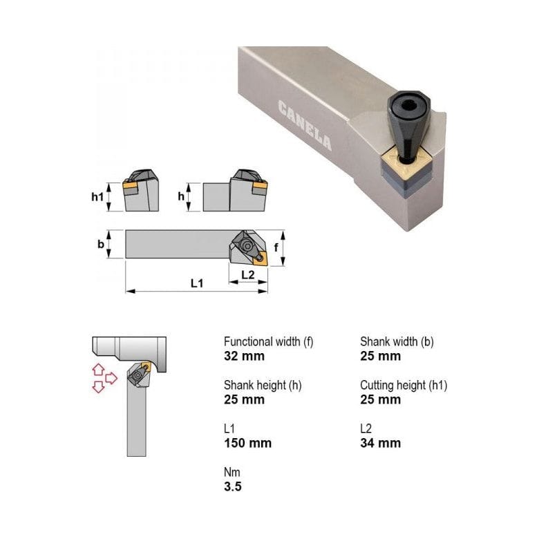 Canela Turning Tool Canela Dimple Lock Turning Tool Holder DCLNL2525M12-N 25mm Shank