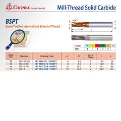 CARMEX PRECISION TOOLS LTD Carbide Mill Thread Carmex Mill Thread Solid Carbide 28 BSPT/ 9.5mm depth