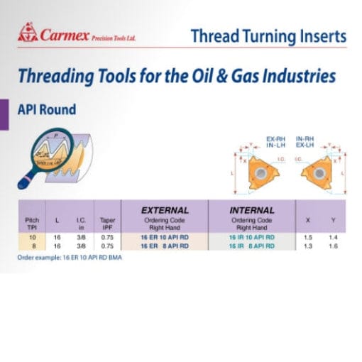 CARMEX PRECISION TOOLS LTD External and Internal Threadmill Insert Carmex External Right Hand API Round Thread Turning Insert 10 TPI / 16 ER 10 API RD MXC