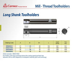 Carmex Threadmill Long Shank Toolholder 48mm Cut. SR0048R40 - Twin Eagle Imports