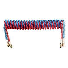 15FT Air Brake Coiled Hose Set – Blue Service & Red Emergency Lines with 12" Leads