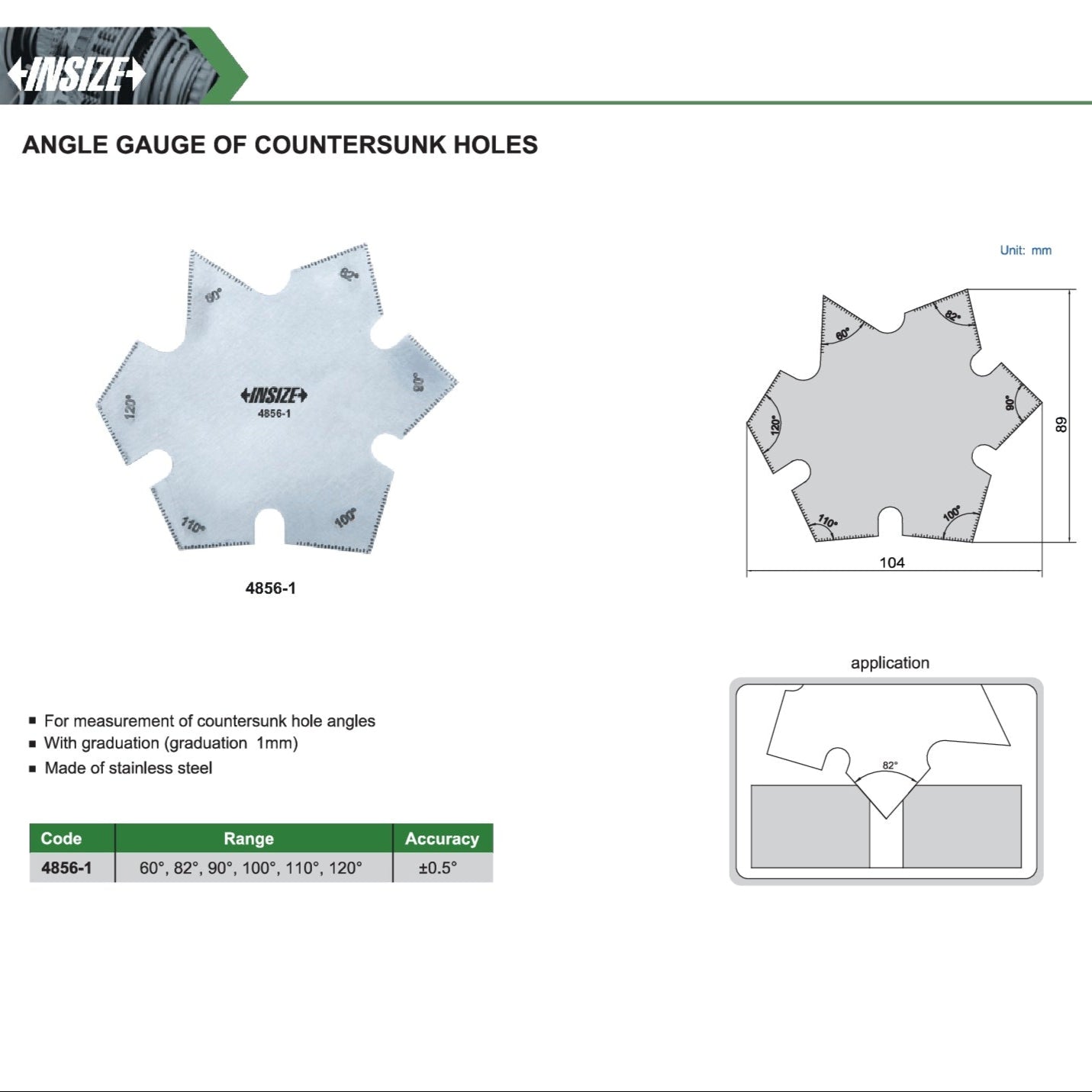 Insize Angle Gauge of Countersunk Holes – 4856-1