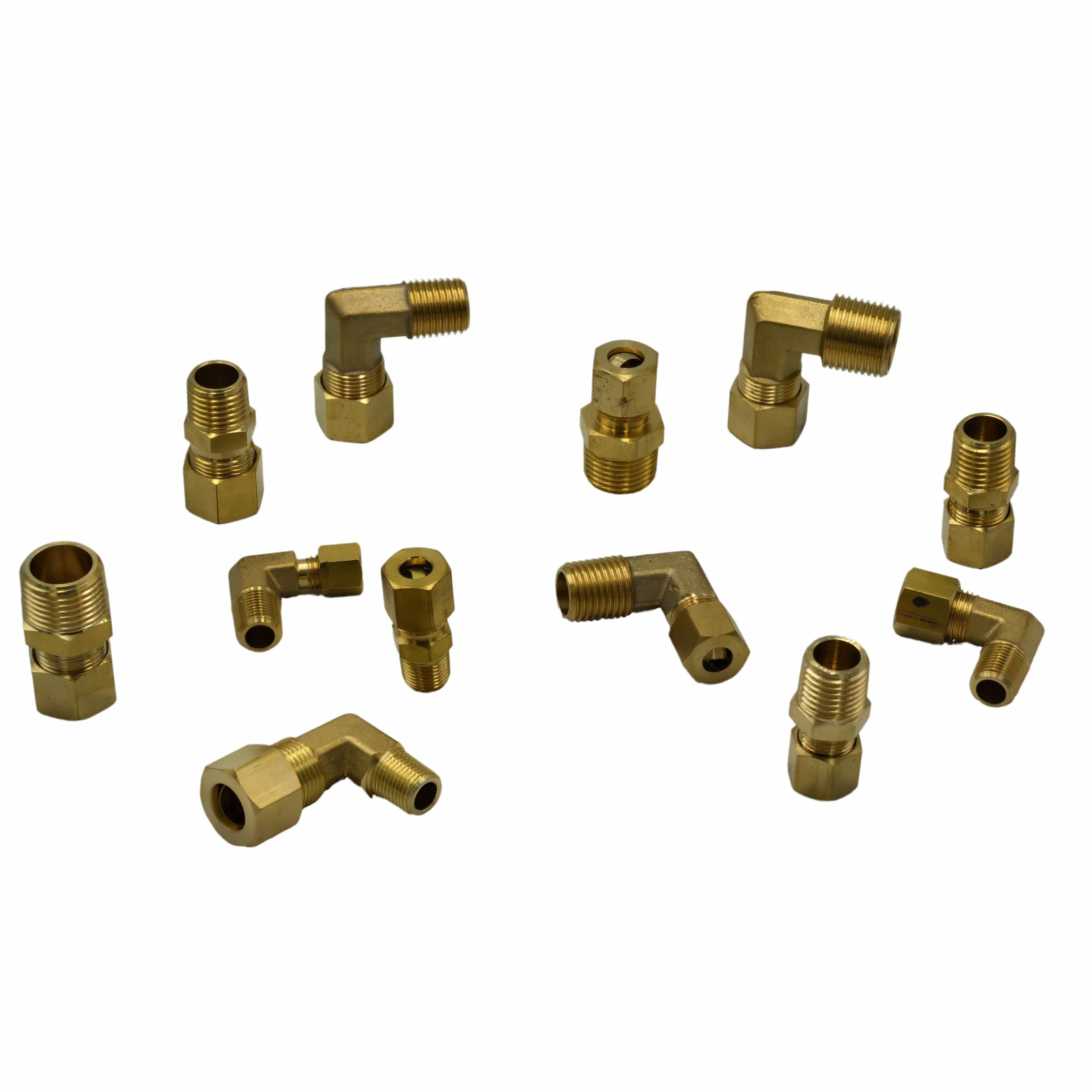 DOT Brass Connector 28pc Brass Compression Male Female Connector and 24pc Brass Compression 90° Male Female Elbow