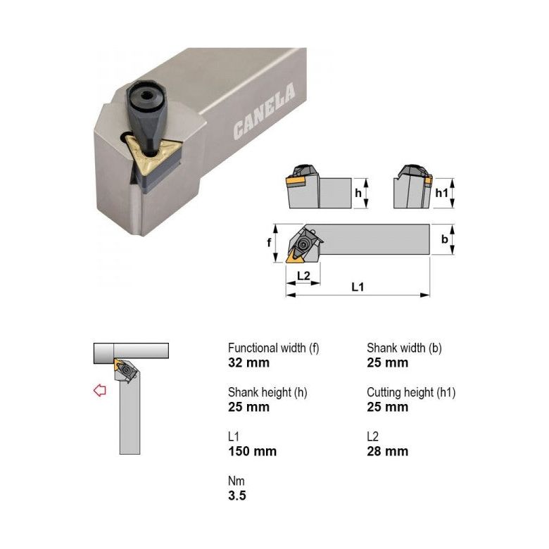 Canela Dimple Lock Turning Tool Holder DTGNR2525M16-N 25mm Shank