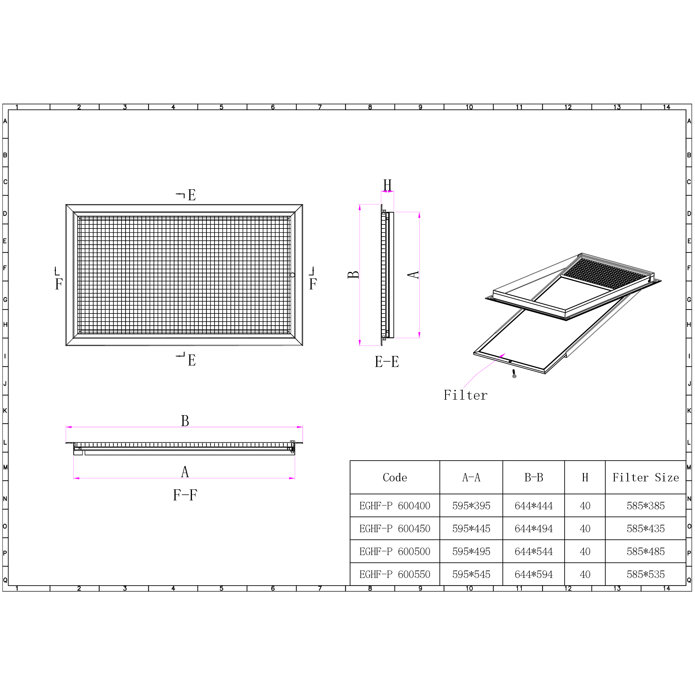 Ductsure Ventilation Pack of 3 Ductsure Eggcrate Hinged Filter EGHF-P 600500 (595x495mm)