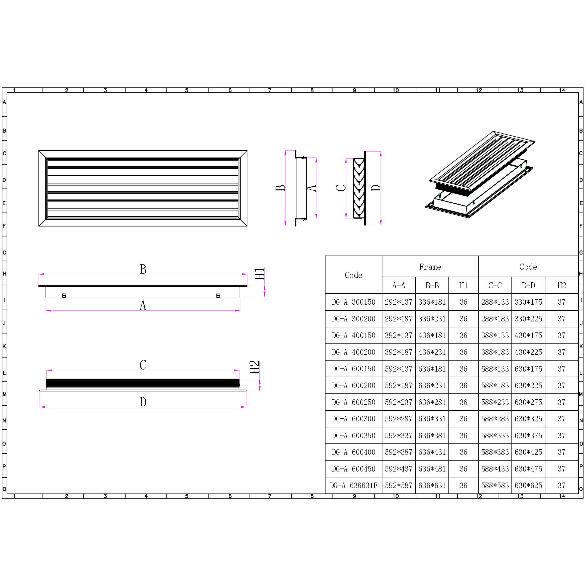 Ductsure Ventilation Pack of 4 Ductsure Door Relief Vent Grille Aluminium DG-A 600250