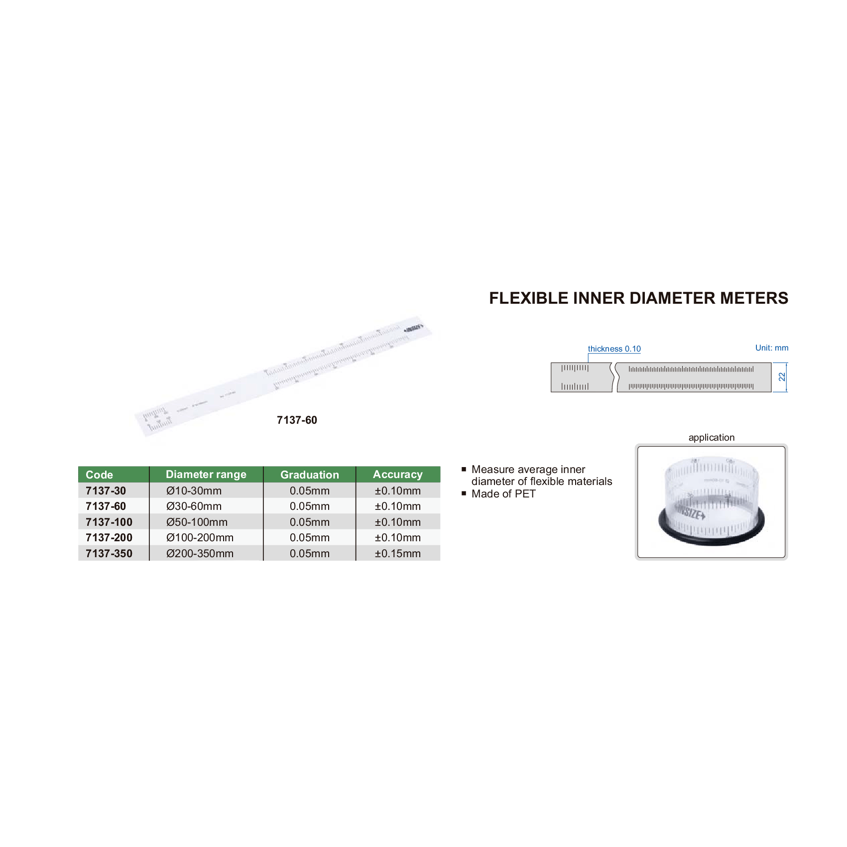 Insize Flexible Inner Diameter Meter 200–350 mm Range Series 7137-350