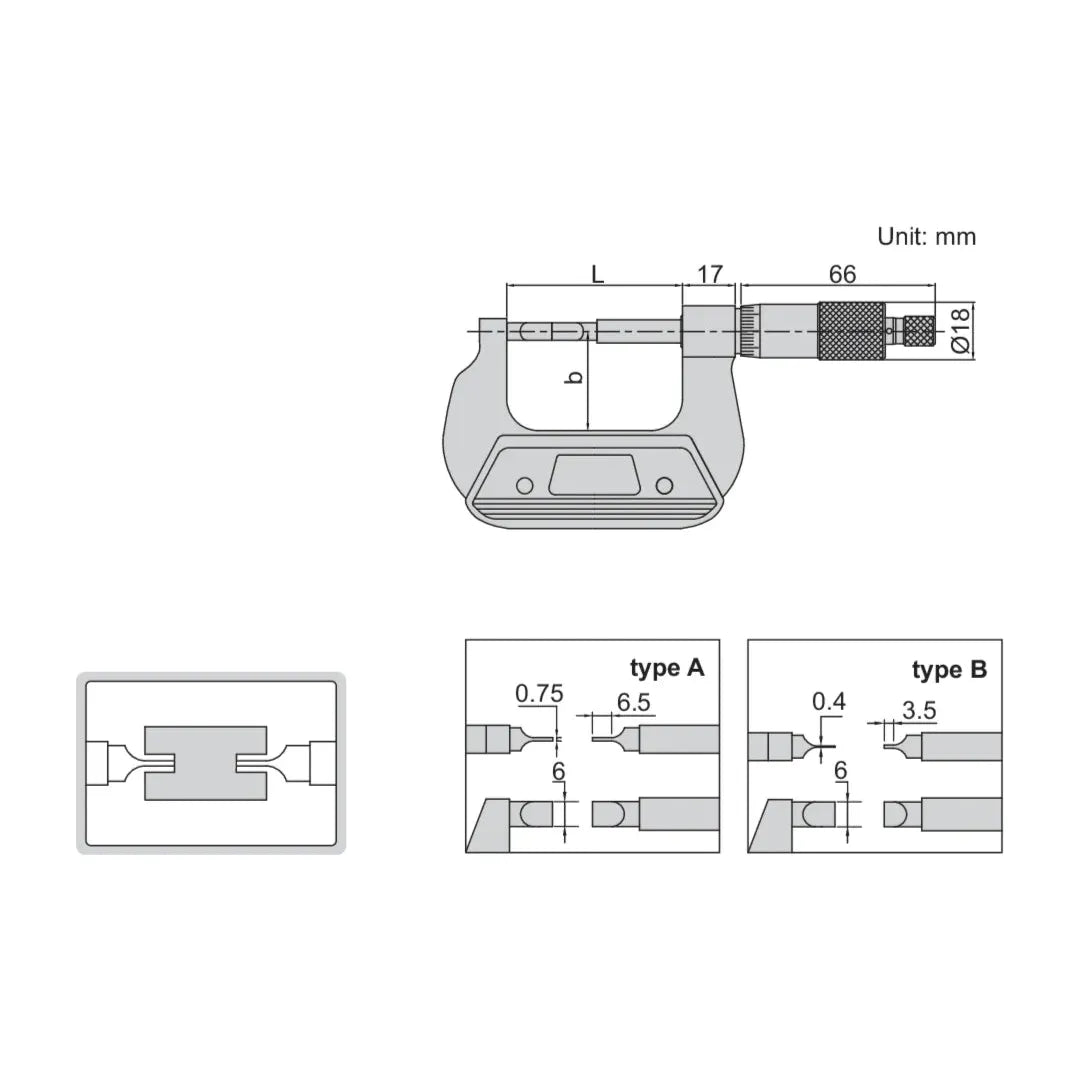 Insize Blade Micrometer 100-125mm Range Series 3232-125BA