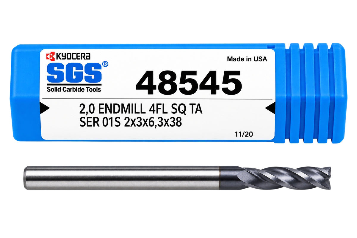Kyocera SGS 48545 2mm 4 Flute Ti-NAMITE-A AlTiN Coated Carbide Square End Mill