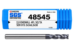 Kyocera SGS 48545 2mm 4 Flute Ti-NAMITE-A AlTiN Coated Carbide Square End Mill