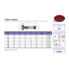 Somta Series 371 – 6MM HSS-Co T-Slot Cutter
