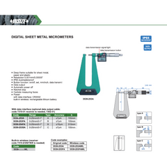 Insize Digital Sheet Metal Micrometer 0–25 mm / 0–1" Series 3539-254FA