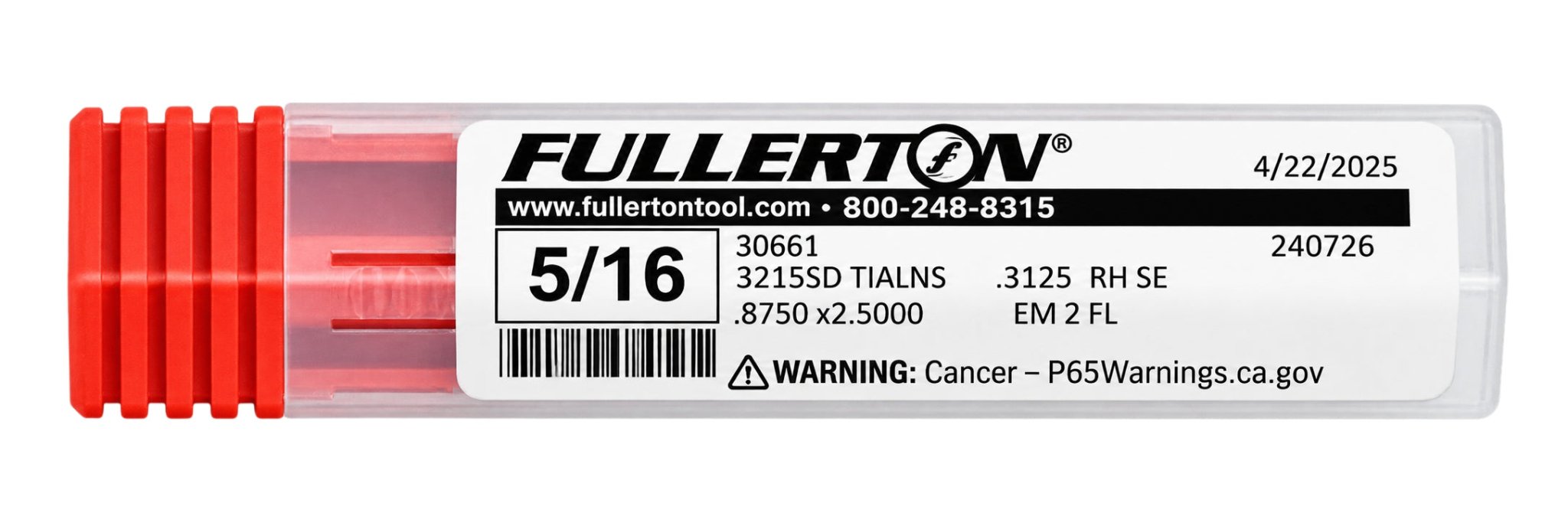 Fullerton 30661 0.3125" 2 Flute TiAlN Coated Standard Square End Mill - Twin Eagle Imports