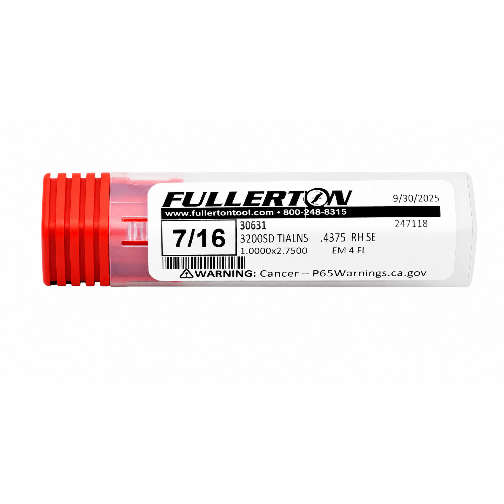 FULLERTON TOOL COMPANY CARBIDE ENDMILL Fullerton 30631 7/16 Inch 4 Flute TiAlN Coated Carbide Square End Mill