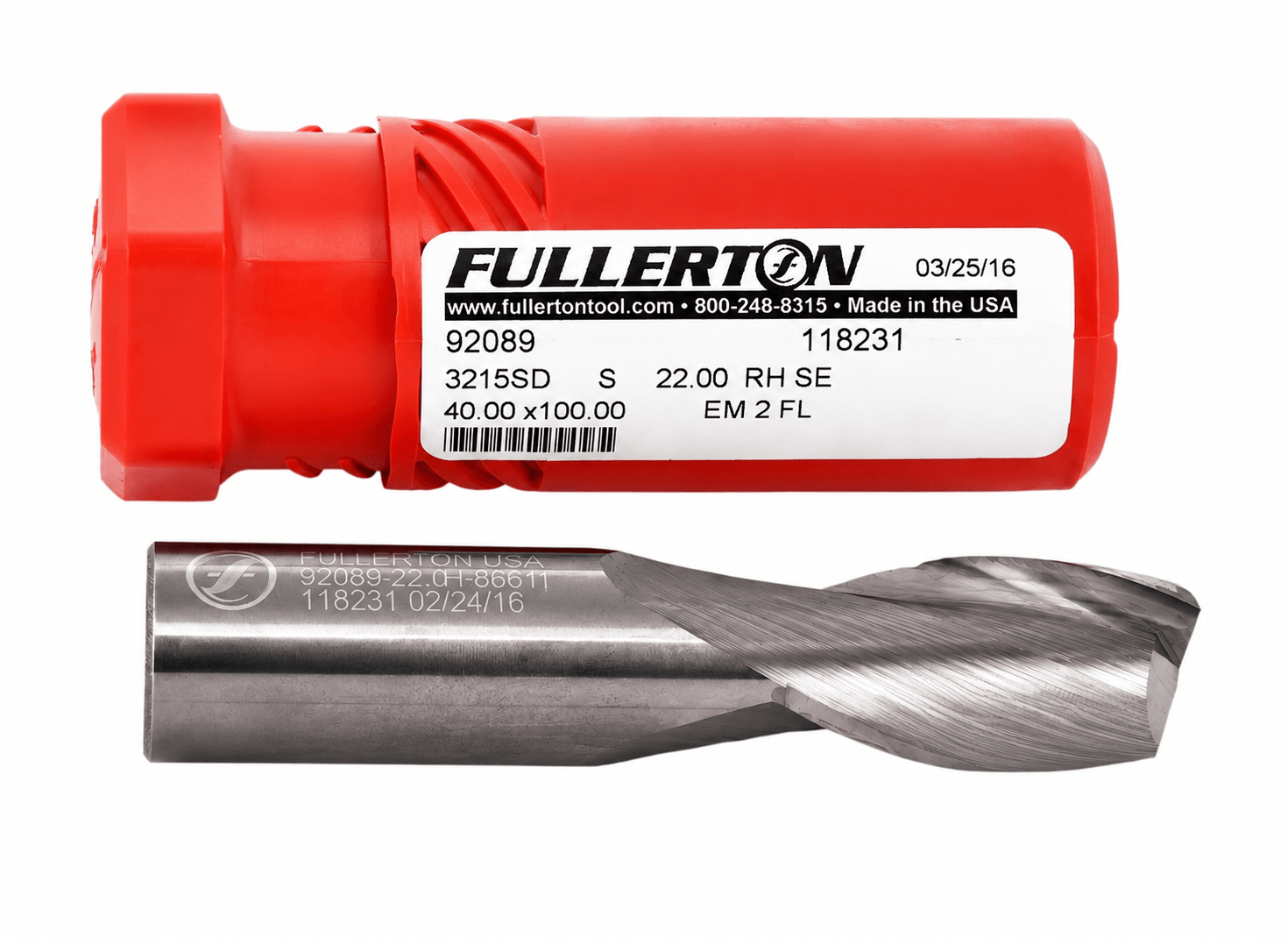 FULLERTON TOOL COMPANY CARBIDE ENDMILL Fullerton 92089 22mm 2 Flute Carbide Square End Mill