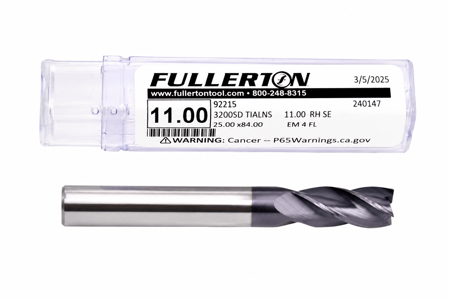 FULLERTON TOOL COMPANY CARBIDE ENDMILL Fullerton 92215 11mm 4 Flute TiAlN Coated Carbide Square End Mill