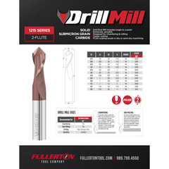 FULLERTON TOOL COMPANY ENDMILL Fullerton 1215 – 3/16″ 2-Flute 90° Drill Mill