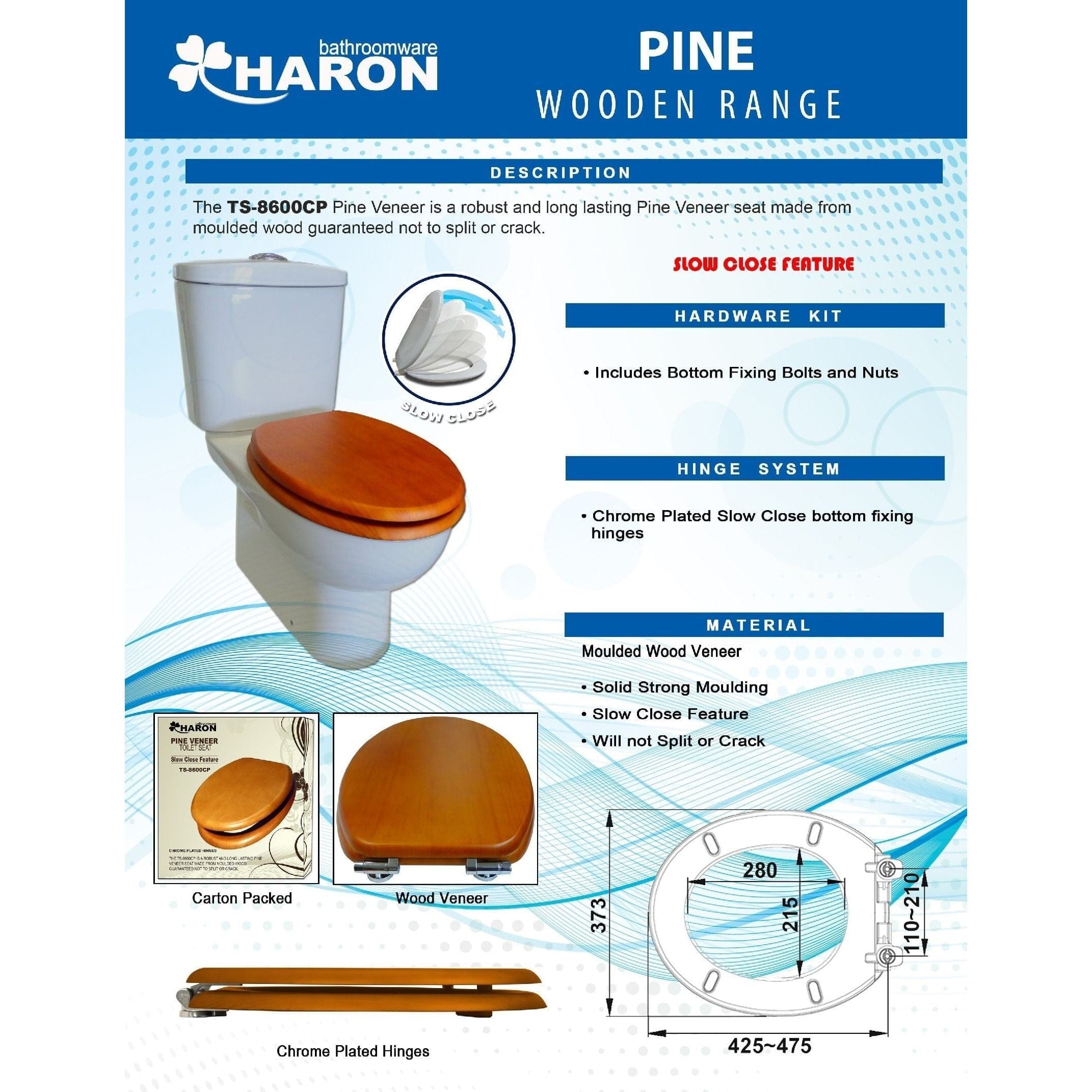 HARON Toilet Seat Haron TS-8600CP ANTIQUE PINE Veneer Toilet Seat