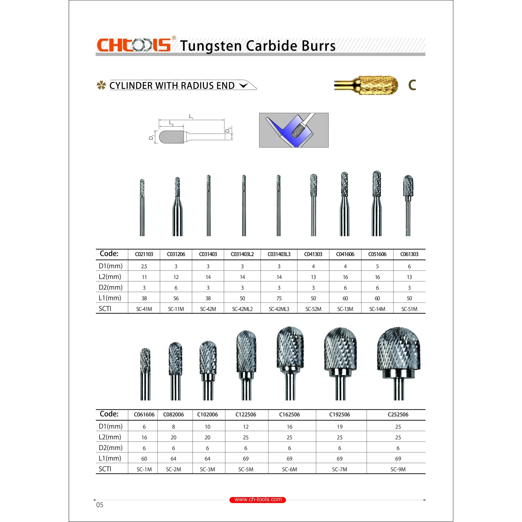 Hepyc 12mm Double Cut Carbide Burr (Cylinder Ball Nose) 3203 SC5M - Twin Eagle Imports