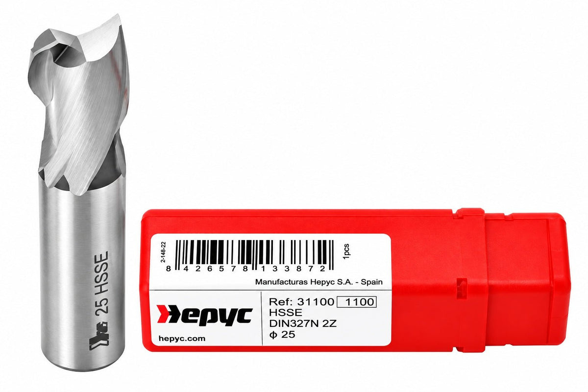 Hepyc 25mm HSSE DIN327N End Mill 2 Flute 30° Helix Short Series - Twin Eagle Imports