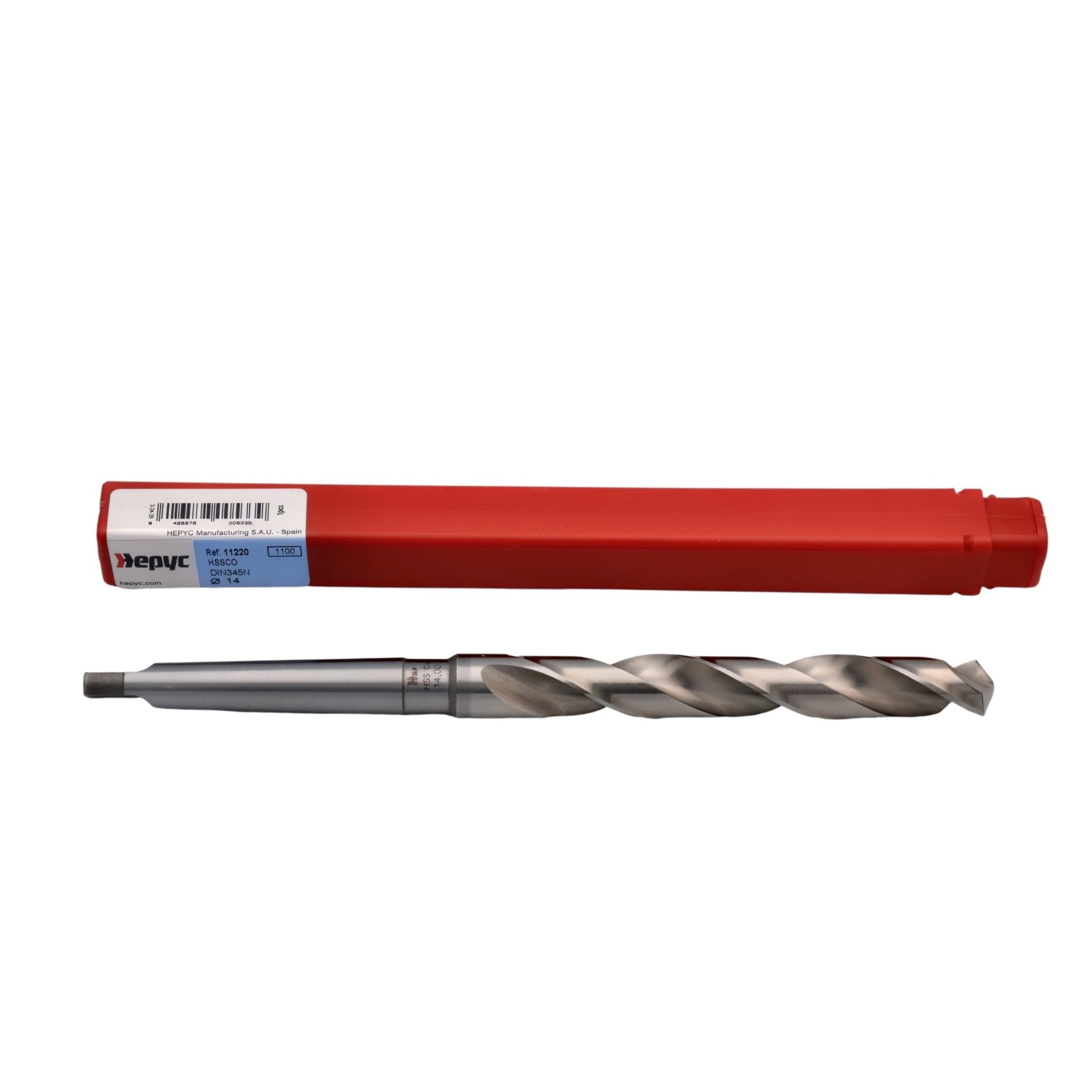 Hepyc HSSCo Taper Shank Drill Bit 14.0mm DIN345N CM1 - Twin Eagle Imports