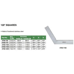 Insize 120° Square Range 150x150mm Series 4706-1150 - Twin Eagle Imports