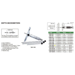 Insize 1pc Metric Depth Micrometer 0-25mm Range Series 3241-B25 - Twin Eagle Imports