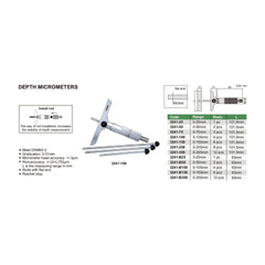 Insize 2pc Metric Depth Micrometer 0-50mm Range Series 3241-50 - Twin Eagle Imports