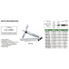 Insize 4pc Metric Depth Micrometer 0-100mm Range Series 3241-B100 - Twin Eagle Imports