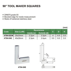 Insize 90° Toolmakers Square 25x20mm Range Series 4794-025 - Twin Eagle Imports