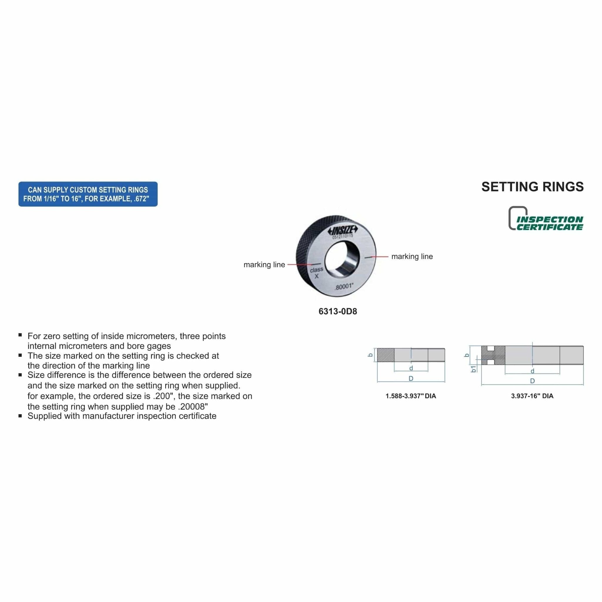 Insize Diameter Setting Ring Gauge 3/8" Series 6313-3H8 - Twin Eagle Imports