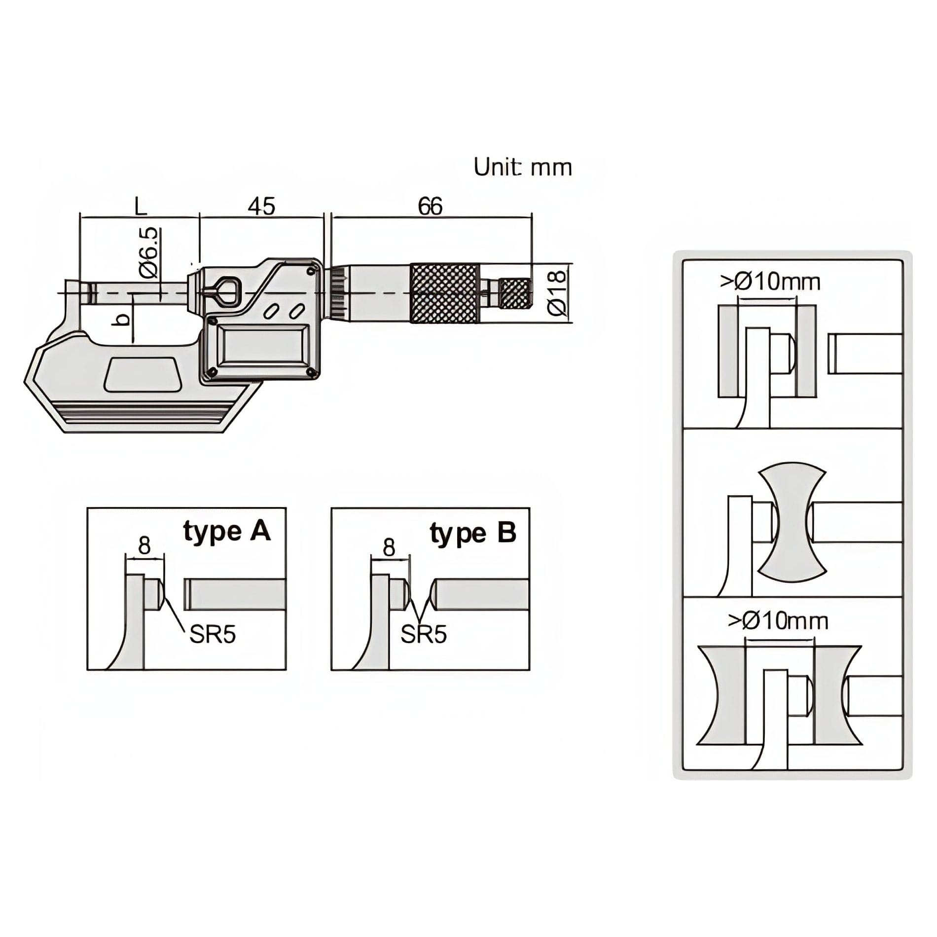 Insize Digital Spherical Anvil Tube Micrometer 0-25mm/0-1" Range Series 3560-25A - Twin Eagle Imports