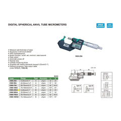 Insize Digital Spherical Anvil Tube Micrometer 0-25mm/0-1" Range Series 3560-25SA - Twin Eagle Imports
