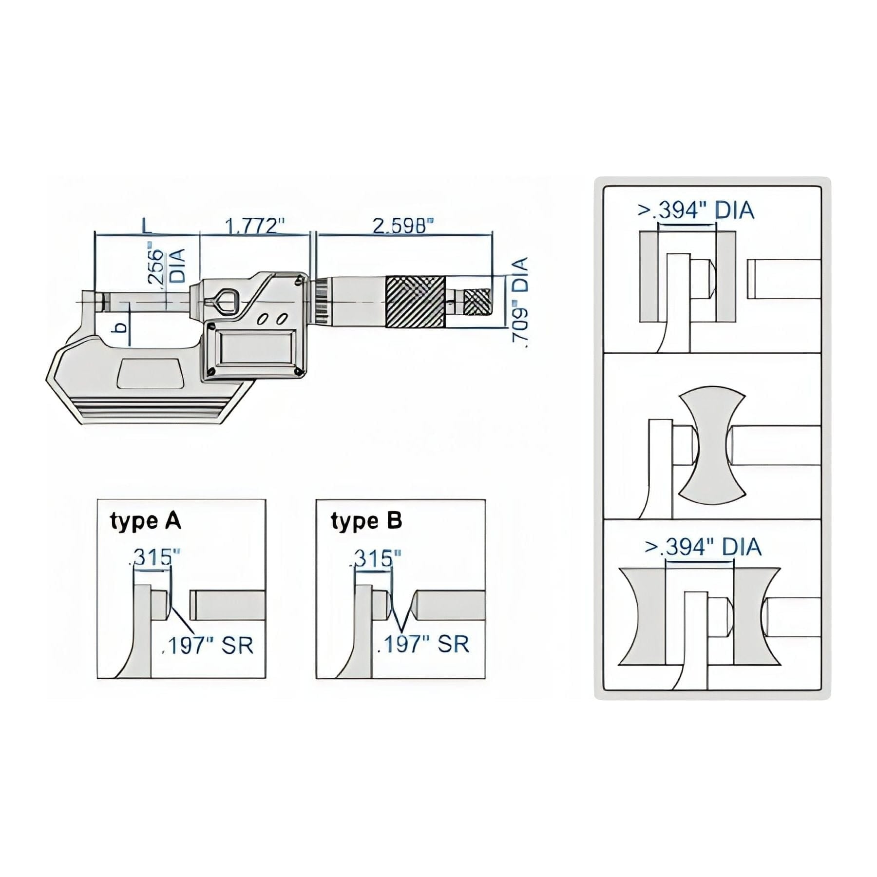 Insize Digital Spherical Anvil Tube Micrometer 25-50mm/1-2" Range Series 3560-50E - Twin Eagle Imports