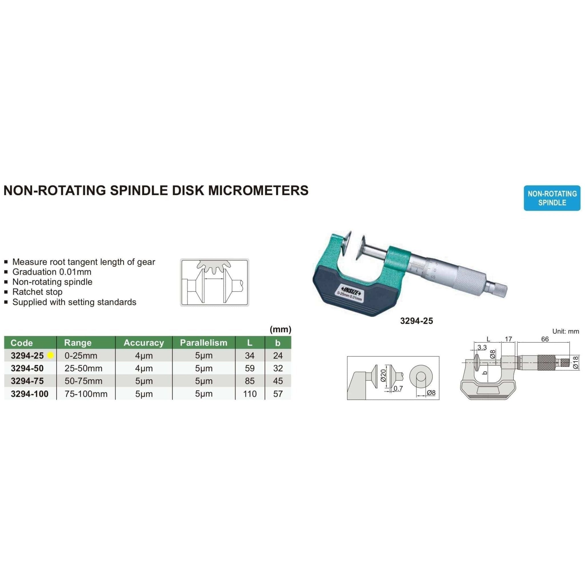 Insize Disc Micrometer 0-25mm Range Series 3294-25 - Twin Eagle Imports