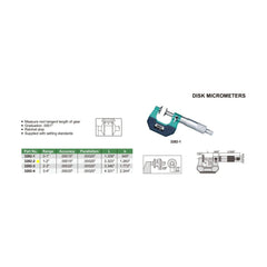 Insize Disc Micrometer 1-2" Range Series 3282-2 - Twin Eagle Imports